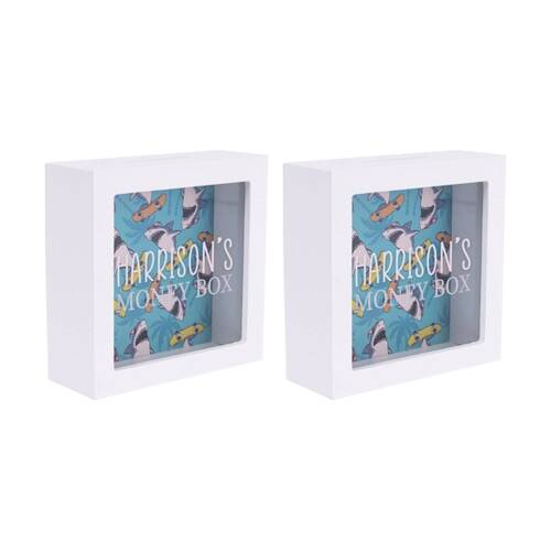 2PK Splosh Money Box Harrison Personalised Name White Green 13x5x13cm