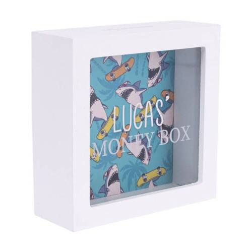Splosh Kids Money Box Lucas Personalised Wooden Green White 13x5x13cm
