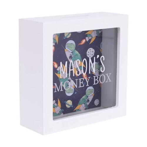 Splosh Kids Money Box Mason Personalised White Dark Blue 13x5x13cm
