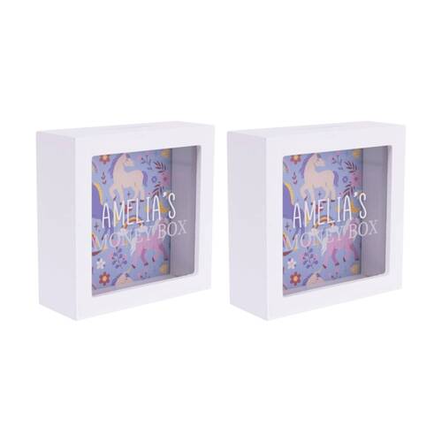 2PK Splosh Kids Money Box Amelia Personalised White Blue 13x5x13cm