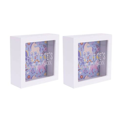 2PK Splosh Kids Money Box Charlotte Personalised Name White Blue 13x5x13cm
