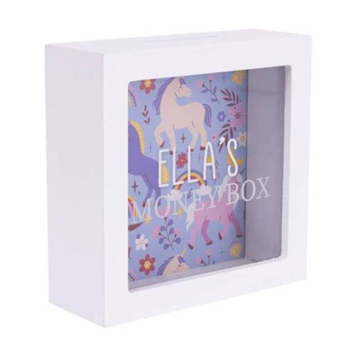 Splosh Kids Money Box Ella Personalised Name White Blue 13x5x13cm