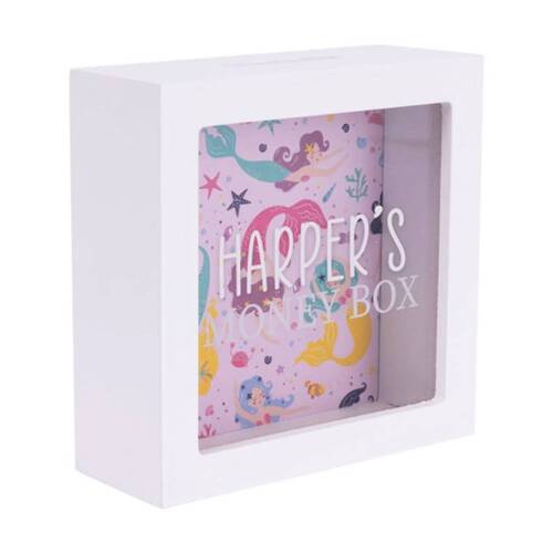 Splosh Kids Money Box Harper Personalised Name White Pink 13x5x13cm