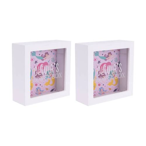 2PK Splosh Kids Money Box Olivia Personalised Name White Pink 13x5x13cm