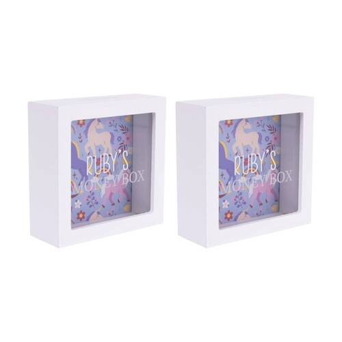 2PK Splosh Kids Money Box Ruby Personalised Name White Blue 13x5x13cm
