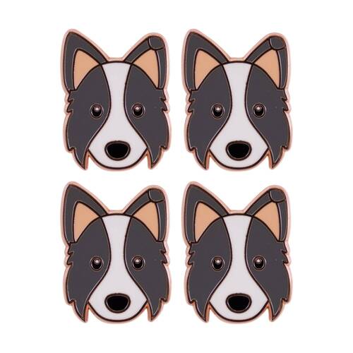 4PK Splosh Border Collie Keepsake Pin 3y+ Rose Gold Black White 3x1x2.5cm
