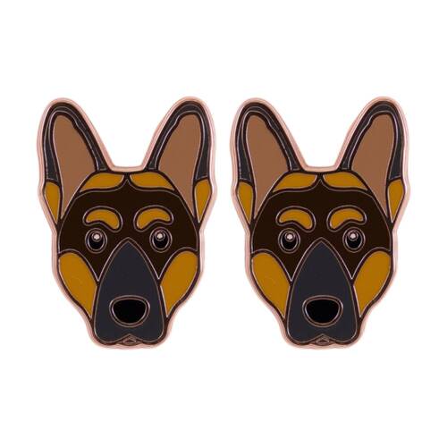 2PK Splosh German Shepherd Keepsake Pin Enamel Brown Rose Gold 3x1x2.5cm