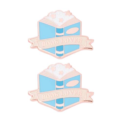 2x 2pc Splosh Book Lover Keepsake Pin Enamel Design Rose Gold Blue