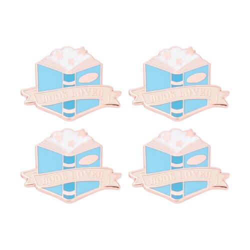 4x 2pc Splosh Book Lover Keepsake Pin Enamel Design Rose Gold Blue