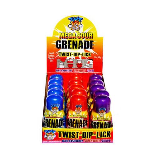15PK TNT Mega Sour Grenade 50g Fruit Flavour Lollies/Gummies - Assorted