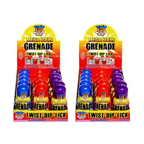 30PK TNT Mega Sour Grenade 50g Fruit Flavour Lollies/Gummies - Assorted