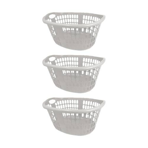 3PK Braz Plastic Lightweight Oval Laundry Basket W/ Handles Assorted