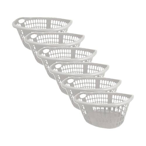 6PK Braz Plastic Lightweight Oval Laundry Basket W/ Handles Assorted
