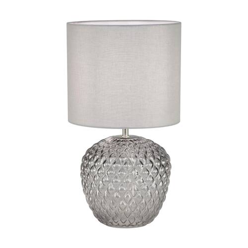 Urban Style Annie Table Lamp Embossed Glass Base Fabric Shade Decor Grey