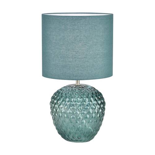 Urban Style Annie Table Lamp Embossed Glass Base Fabric Shade Decor Green