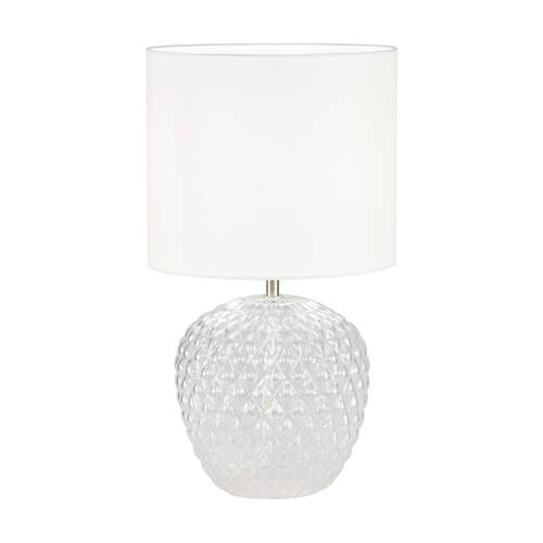 Urban Style Annie Table Lamp Embossed Glass Base Fabric Shade Decor White