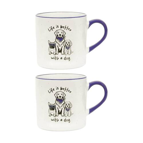 2PK Loved By My Pet Mugs Life Is Better With A Dog Ceramic Drinking Mug 380ml