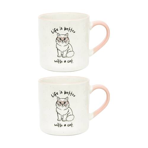 2PK Loved By My Pet Mugs Life Is Better With A Cat Ceramic Drinking Mug 380ml