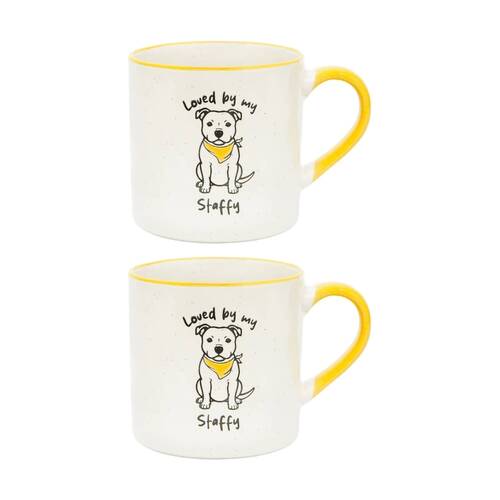 2PK Loved By My Pet Mugs Staffy Ceramic Drinking Mug Kitchenware 380ml
