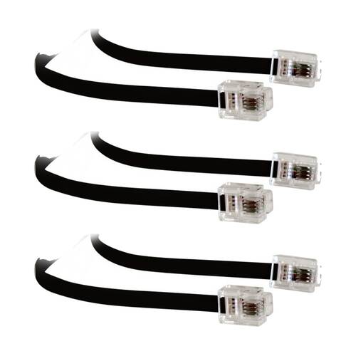 3PK Te 10Mt Modular Plug Lead Black Rj12 Line Cord 6P4C Tel5165 Telephone