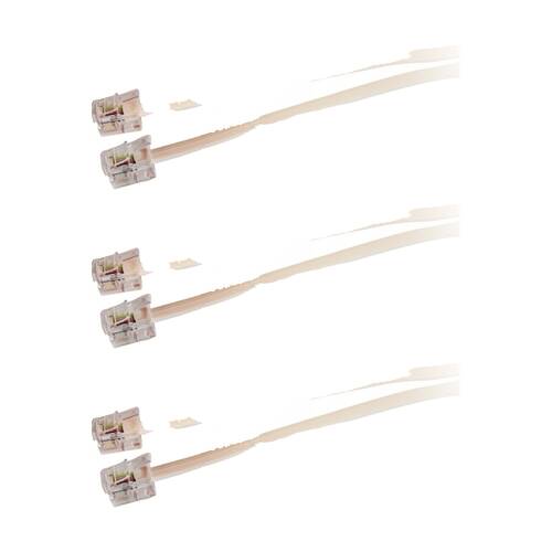 3PK Eversure 15M Modular Plug Lead Ivory Rj12 Line Cord 6P4C Tel5058 RJ12