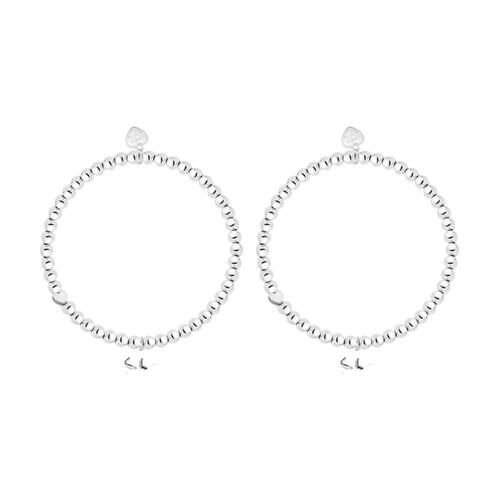 2PK Life Charms Just Because Good Luck Stretch Bracelet Silver 17.5cm