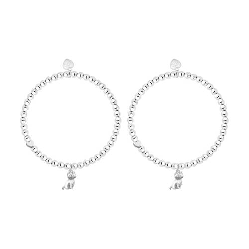 2PK Life Charms Just Because Cat Lover Stretch Bracelet Silver 17.5cm