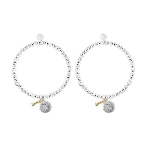 2PK Life Charms Just Because Dog Lover Stretch Bracelet Silver Gold 17.5cm