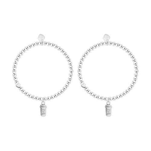 2PK Life Charms Just Because Coffee Stretch Bracelet Silver 17.5cm