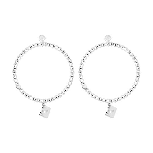 2PK Life Charms Just Because Book Lover Bracelet Stretch Silver 17.5cm