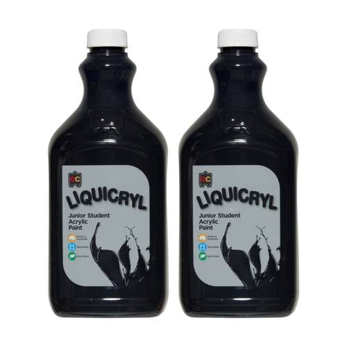 2PK Educational Colours Liquicryl Junior Student Acrylic Paint Black 2L