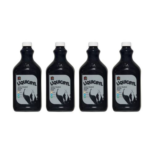 4PK Educational Colours Liquicryl Junior Student Acrylic Paint Black 2L