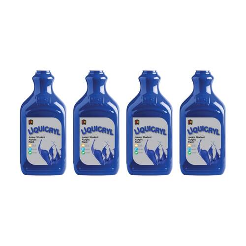 4PK Educational Colours Liquicryl Junior Student Acrylic Paint Brilliant Blue 2L