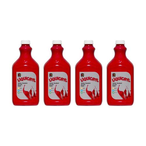 4PK Educational Colours Liquicryl Junior Student Acrylic Paint Crimson 2L