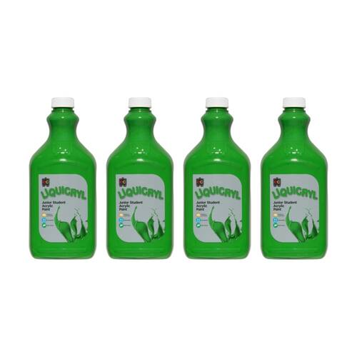 4PK Educational Colours Liquicryl Junior Student Acrylic Paint Leaf Green 2L