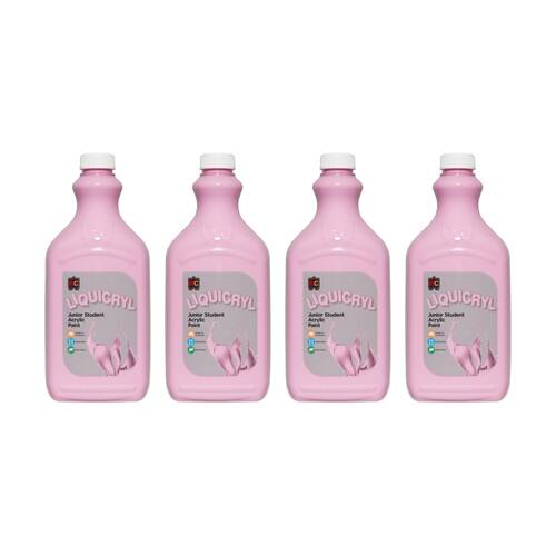 4PK Educational Colours Liquicryl Junior Student Acrylic Paint Pink 2L