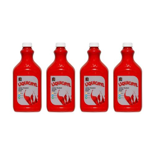 4PK Educational Colours Liquicryl Junior Student Acrylic Paint Red 2L