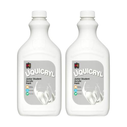 2PK Educational Colours Liquicryl Junior Student Acrylic Paint White 2L