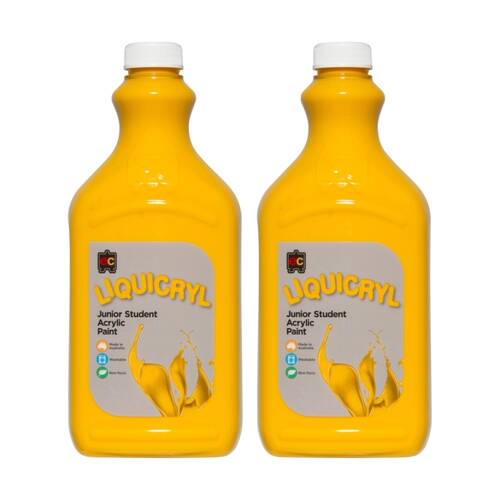 2PK Educational Colours Liquicryl Junior Student Acrylic Paint Warm Yellow 2L