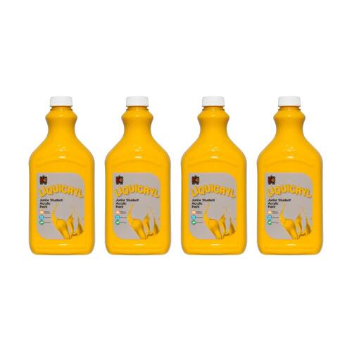 4PK Educational Colours Liquicryl Junior Student Acrylic Paint Warm Yellow 2L