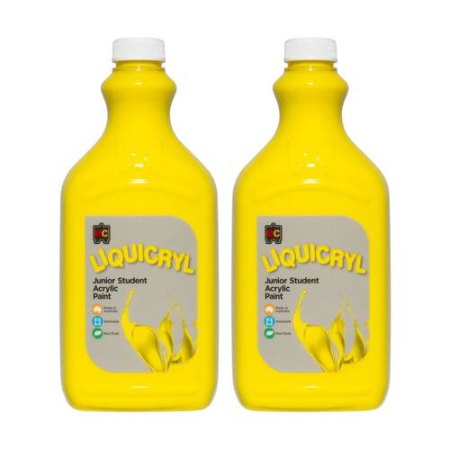 2PK Educational Colours Liquicryl Junior Student Acrylic Paint Yellow 2L