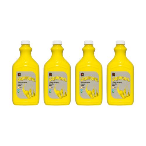 4PK Educational Colours Liquicryl Junior Student Acrylic Paint Yellow 2L