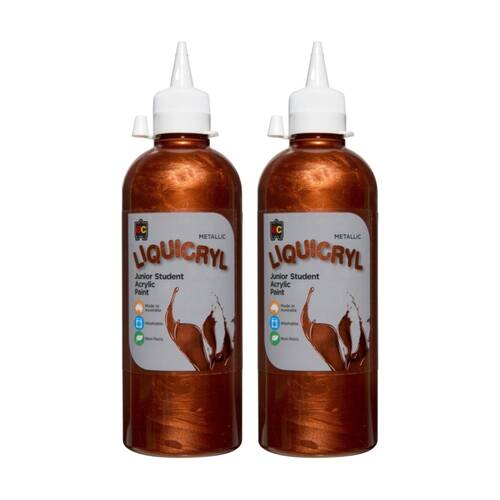 2PK Educational Colours Metallic Liquicryl Student Acrylic Paint Copper 500ml