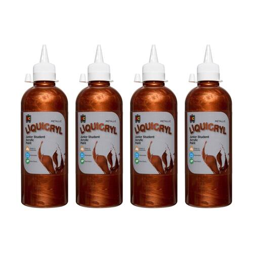4PK Educational Colours Metallic Liquicryl Student Acrylic Paint Copper 500ml