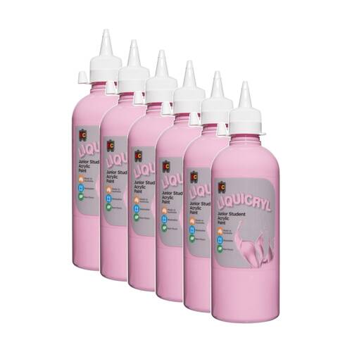 6PK Educational Colours Liquicryl Junior Student Acrylic Paint Pink 500ml