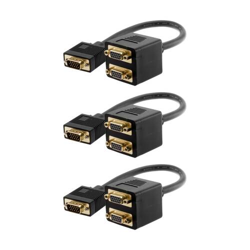 3PK Pro2 Vga Plug To 2X Socket 30cm Lead Splitter Y Adaptor Gold Plated VGA