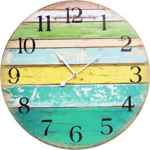 LVD Weathered Wood Coastal Coloured Board Home Decor Wall Clock 58x58x3cm