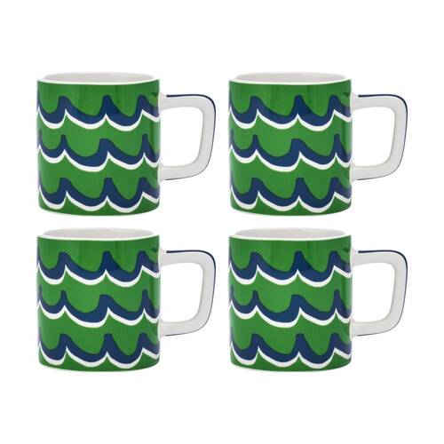 4PK La Cafetiere Ceramic Espresso Drinking Mug Cup Green Cyan Tides 120ml