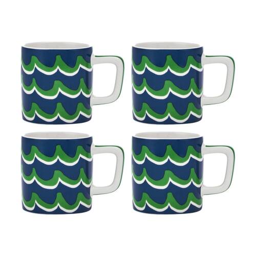 4PK La Cafetiere Ceramic Espresso Drinking Mug Cup Blue Cyan Tides 120ml
