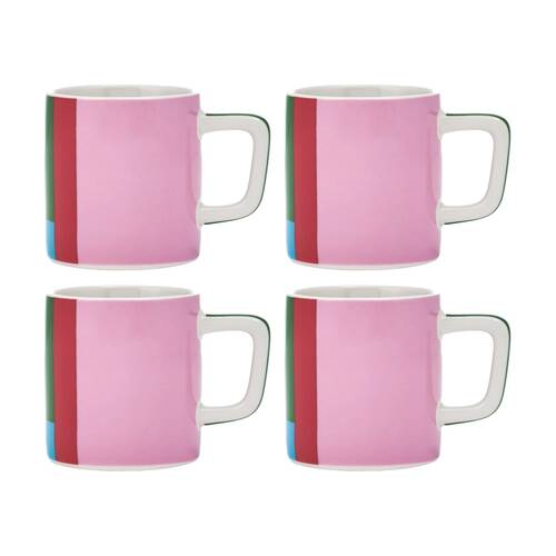 4PK La Cafetiere Ceramic Espresso Cup Utopian Lines Drinking Coffee Mug Pink/Red